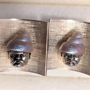 Vintage SWANK Arts of the World Face with Shell Cufflinks